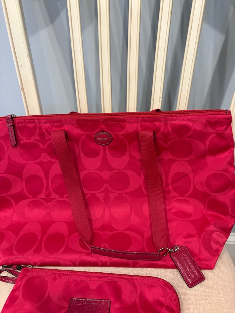 Coach Pink Signature Tote with Matching Pouch travel bag - Picture 3 of 11